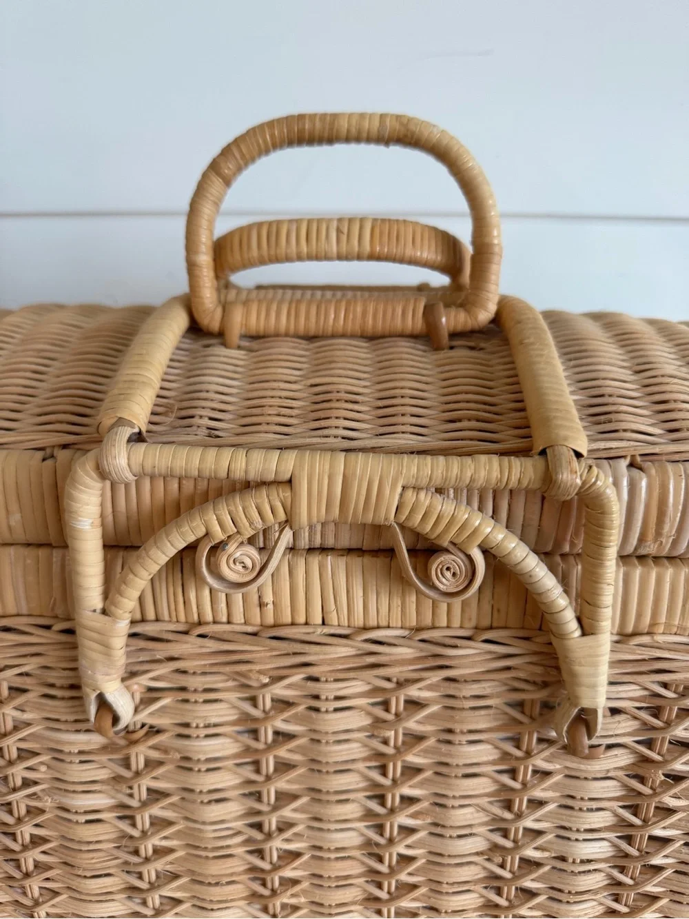 Vintage Rattan Style Basket Horse Motif Interior